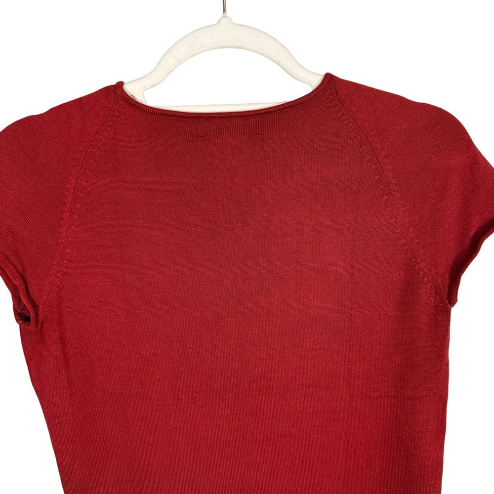 Banana Republic Deep Red Wrap Knit Short Sleeve Blouse Size M Classic Minimalist - Picture 9 of 10
